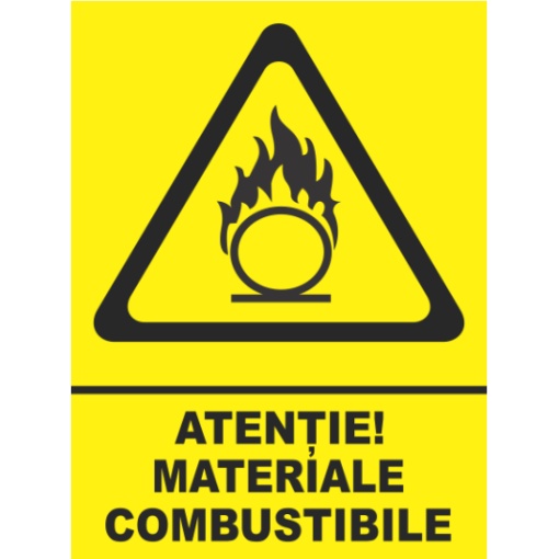 Indicator Atentie materiale combustibile, Sticker autocolant