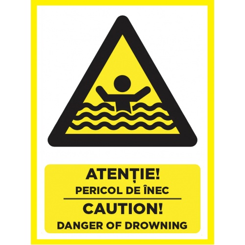 Indicator Atentie pericol de inec caution danger of drowning, Sticker autocolant