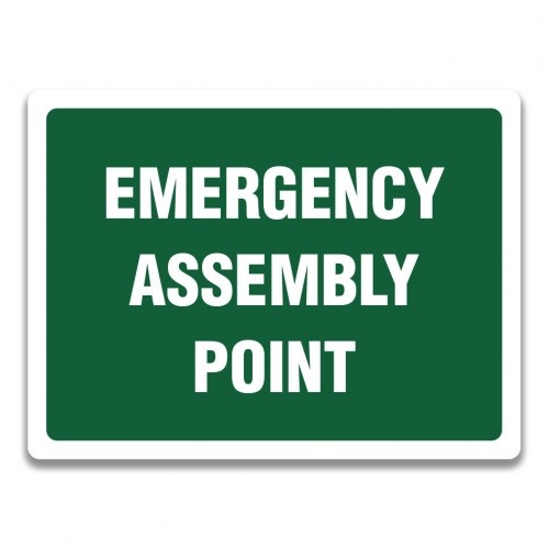 Indicator EMERGENCY ASSEMBLY POINT SIGN, Sticker autocolant