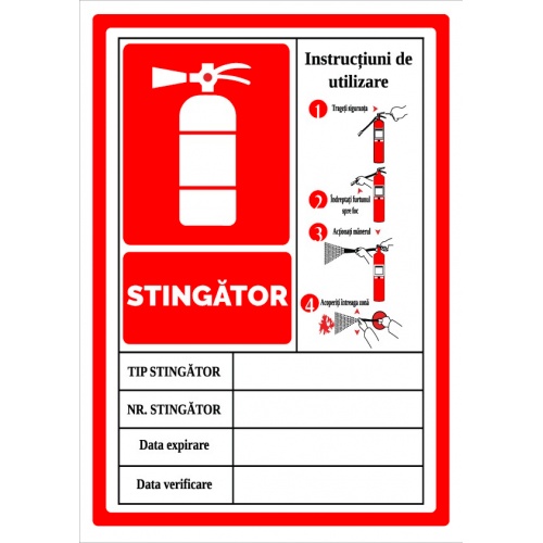 Indicator Semn pentru stingator cu instructiuni de utilizare, Sticker autocolant