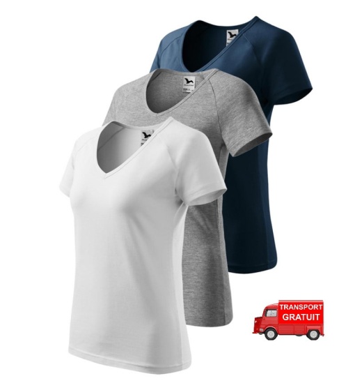 Set 3 tricouri dama guler in V decolteu simplu culori alb, albastru marin, gri inchis v-neck 128