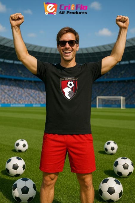 Tricou barbat cu logo stema AFC Bournemouth Marea Britanie , din bumbac 100%