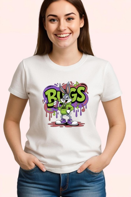 Tricou Bugs Bunny graffiti verde cu litere curgatoare Copii | Dama | Barbat