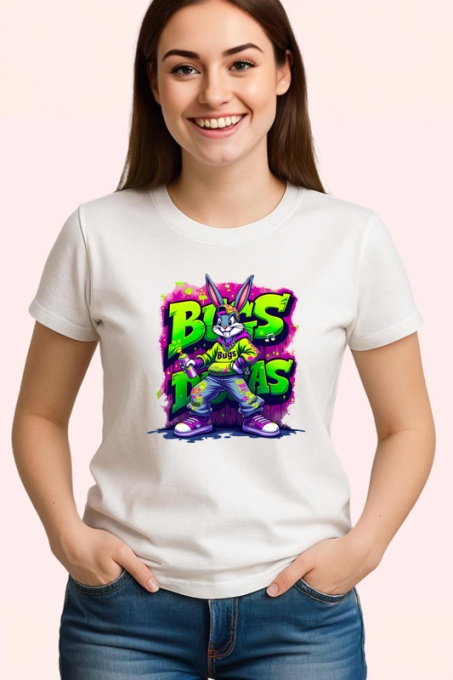 Tricou Bugs Bunny neon pe fundal verde aprins Copii | Dama | Barbat Barbat