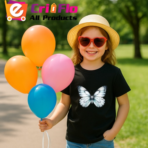Tricou Fluture alb sidefat cu accente gri elegant si subtil Copii | Dama | Barbat, negru
