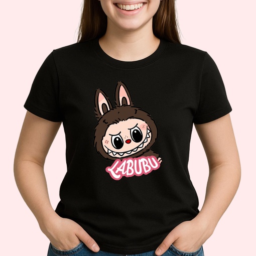 Tricou Labubu fata clasica, Unisex Dama si Barbat | Copii, Culoare Negru