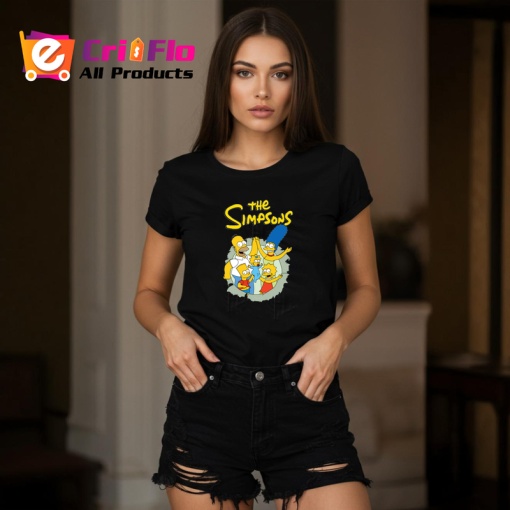 Tricou Simpson familia reunita ridicand mainile in semn de victorie, Copii | Dama | Barbat , tricou negru