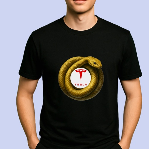 Tricou Tesla Sarpe Galben Asteptand Sa Atace | Unisex Dama si Barbat