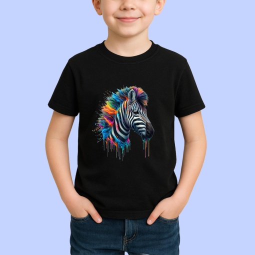 Tricou Zebra curcubeu fundal albastru in stil graffiti Copii | Dama | Barbat, culoare negru