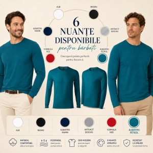 Bluză Bărbătească Brave 155 cu Mânecă Lungă, 95% Bumbac, 5% Elastan, Guler Rotund, S–3XL, 6 Culori - Img 5