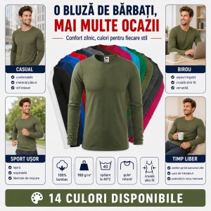 Bluză Bărbați Malfini FIT-T LS 119, 100% Bumbac, Mâneci Lungi, Slim Fit, 160 g/m², Guler Rotund - Img 8
