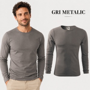 Bluză Bărbați Malfini FIT-T LS 119, 100% Bumbac, Mâneci Lungi, Slim Fit, 160 g/m², Guler Rotund - Img 19