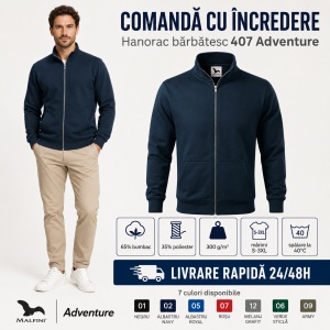 Bluză cu Fermoar Tip Hanorac Bărbați Malfini 407 Adventure – 300 g/m² - Img 7