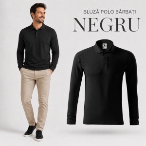Bluză cu guler polo tip Tommy pentru bărbați, mânecă lungă, 65% bumbac - Img 19