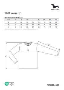 Tabel marimi dimensiuni bluza cu maneca lunga unisex