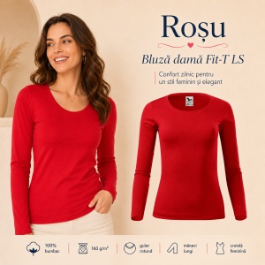 Bluză Damă cu Mânecă Lungă, 100% Bumbac, 169 Fit-T LS, slim fit cambrat – 14 Culori, XS–3XL - Img 18