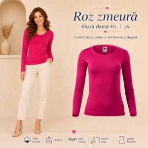 Bluză Damă decoltată din bumbac 100, slim fit cu mânecă lungă - 14 nuanțe - Img 23