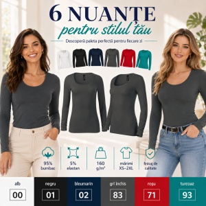 Bluză Damă Malfini Premium Brave 156 – Mânecă Lungă, Slim Fit, 95% Bumbac, 5% Elastan, 160 g/m² - Img 6