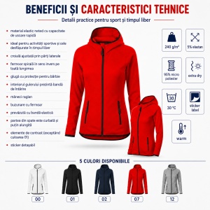 Bluză Damă tip Hanorac Jachetă Stretch Fleece cu Glugă și Fermoar – Direct 418 - Img 10