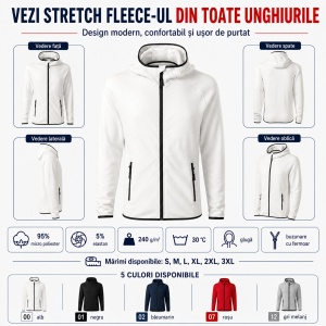 Bluza Fleece Tip Hanorac Bărbați cu Glugă și Fermoar Malfini 417 Direct – 240 g/m² - Img 7