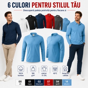 Bluză polo bărbați Malfini Single J. LS 211, mânecă lungă, 100% bumbac - Img 7