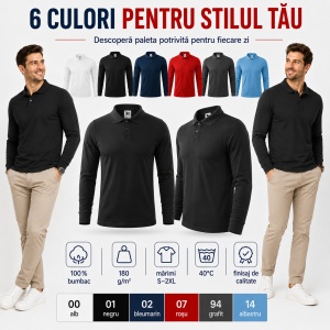 Bluză Polo Bărbați Mânecă Lungă | Stil Office | 6 Culori Disponibile - 211 - Img 9