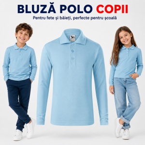 Bluză Polo Copii Malfini cu Mânecă Lungă, 65% Bumbac, Unisex Fete și Băieți, 6–12 Ani, 6 Culori - Img 15