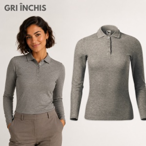 Bluză Polo Damă cu Mânecă Lungă Malfini, Croială Cambrată, Guler Polo Raiat, 4 Nasturi, 10 Culori, Mărimi XS–2XL - Img 17