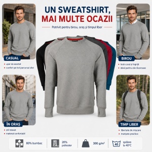 Bluză Sweatshirt Bărbați Rimeck Vertex W42, 80% Bumbac, 300 g/m², 5 Culori, S–4XL - Img 6