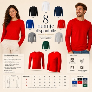 Bluză Tricou Unisex cu Mânecă Lungă Progress LS, 100% Bumbac, 150 g/m², Mărimi XS–3XL - Img 5