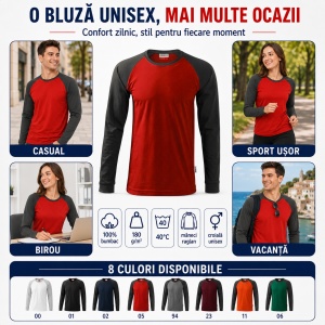 Bluză Unisex Damă și Bărbat Rimeck 130 Street LS, Bicoloră, Mâneci Lungi Raglan, 100% Bumbac, 180 g/m², S–4XL - Img 10
