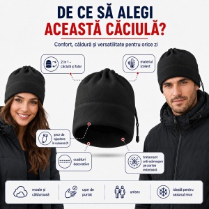 Căciulă Polar Fleece Unisex 2 în 1 – Căciulă sau Fular Malfini Practic 519 - Img 8