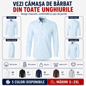 Cămașă bărbați cu mânecă lungă Malfini Premium 262 Dynamic, croială cambrată, guler clasic, 60% bumbac și 40% poliester - Img 5