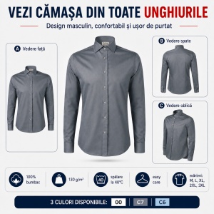Cămașă Bărbați cu Mânecă Lungă Malfini Premium 264 Journey, 100% Bumbac, Croială Cambrată, Easy Care, 130 g/m² - Img 6