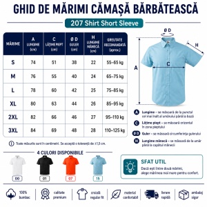 Cămașă bărbați cu mânecă scurtă Malfini 207 Shirt Short Sleeve, 100% bumbac, croială regular fit și buzunar la piept - Img 4