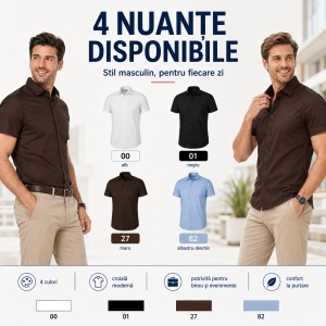 Cămașă bărbați cu mânecă scurtă Malfini Premium 260 Flash, croială cambrată, guler clasic, 60% bumbac și 40% poliester - Img 10