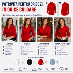Cămașă Damă Malfini 218 Style, Mâneci 3/4, Croială Cambrată, 100% Bumbac, 125 g/m² - Img 7