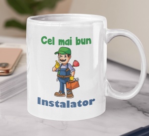 Cana alba personalizata cu mesajul - Cel mai bun Instalator - Cadou - Img 2