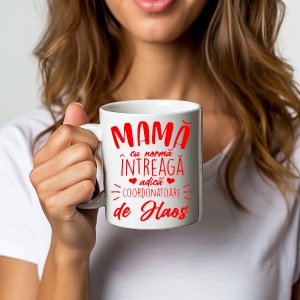 Cana alba personalizata cu textul Mama cu norma intreaga! Coordonatoare de Haos - Cadou (copiază)