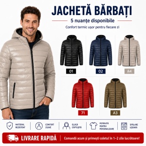 Geacă Bărbați tip Jachetă Matlasată cu Glugă, Modernă, Simplă și Ușoară – Everest 552
