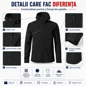 Geacă Bărbați tip Jachetă Softshell cu Glugă, Impermeabilă și Elastică – Nano 531 - Img 3
