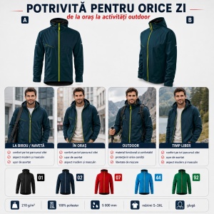 Geacă Bărbați tip Jachetă Softshell cu Glugă, Impermeabilă și Rezistentă la Vânt – Cool 515 - Img 5