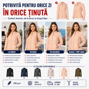Geacă Damă tip Jachetă Hibridă Matlasată și Softshell, Elastică și Modernă – Cross 556 - Img 7