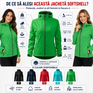 Geacă Damă tip Jachetă Softshell cu Glugă, Impermeabilă și Rezistentă la Vânt – Cool 514 - Img 3