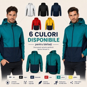 Geacă tip Jachetă Impermeabilă Bărbați cu Glugă Detașabilă, Windproof – Rainbow 538