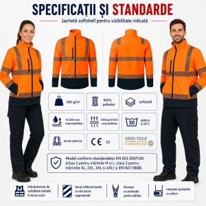 Geacă Unisex tip Jachetă Softshell Reflectorizantă, Impermeabilă și Călduroasă – HV Drop 5V3 - Img 8
