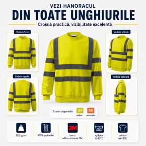 Hanorac bluză reflectorizantă unisex fără glugă, damă și bărbat, benzi 3M - Img 7
