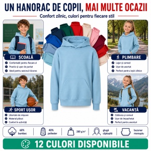 Hanorac copii Malfini 423 Chill cu glugă, buzunar marsupiu, interior pieptănat și croială lejeră - Img 5