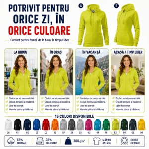 Hanorac Damă cu Fermoar și Glugă Malfini 411 Trendy Zipper – 300 g/m² - Img 7