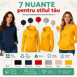 Hanorac Damă cu Glugă și Buzunar Marsupiu Malfini 841 Break – 280 g/m² - Img 7